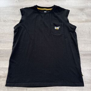 CAT Sleeveless Shirt Men's Black Pocket Logo Tank Top Large Cotton Blend